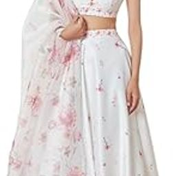 White Satin Silk Lehenga Choli Set for Women | Floral Print with Organza Dupatta & Sequin Lace | Semi-Stitched Lehenga with Cancan & Cotton Inner | Heavy Silk Blouse Piece-picture-29