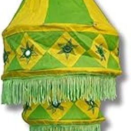 KalaKart Pipili Chandua Hanging Lamp Shade Yellow Green| Handmade | Home Decor | Applique | Door Decor | Living Room | Handcrafted-image-59