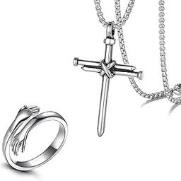 Anniversary Gift Hug Finger Ring And Cross Neck Pendant For Couple (Pack Of 2)-image-50