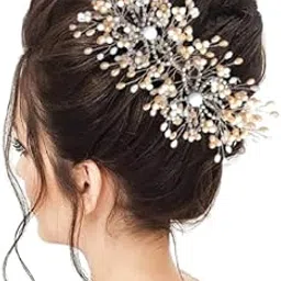 samyak Wedding Hair Accessories Crystal Pearl Handmade Studded Hair Vine Tiara For Bridal Bridesmaids Elegant Hair Decoration Piece For Women & Girls-picture-35