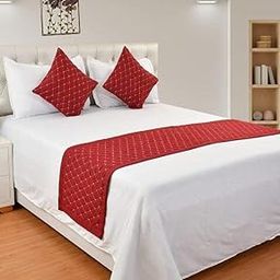 Fresh Home 3 Piece Quilted Double Bed Runner with 2 Cushion Covers, Bed Quilted Runner with Cushions Cover for Hotels & Home Living Room (Maroon)-image-83