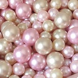 Cymtoo 140pcs Floating Pearls, 10/14mm Gold & Pink, Round Plastic Beads for Vase Filler, Home Decor, Wedding, Graduations-20