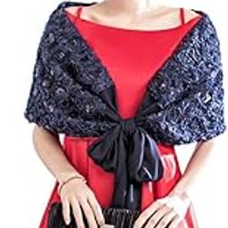 Bridal Womens Chiffon Elegant Flower Evening Shawl Wrap Prom Party Cape Cover Up-image-27