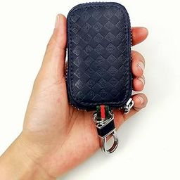 Unisex Mens Womens Premium Quilted Pattern Leather Car Key Holder Bag Keychain Case Wallet with Zipper Closure-image-1