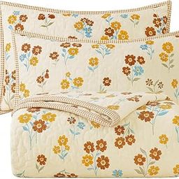 BSB HOME Ultrasonic Quilted Comforter Set – 3 Piece Floral Printed Bedding Set with 1 Comforter & 2 Matching Quilted Pillow Covers – Soft & Lightweight – King Size, Color - Almond and Red-image-42