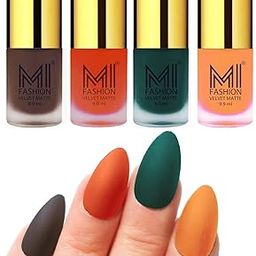 MI FASHION Velvet High Finish Matte Nail Polish Combo Set Radiant Nails 9.9ml Each Coffee, Orange, Dark Green, Saffron Orange (Pack Of-4)-picture-11