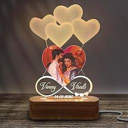 Acrylic Personalized Shape 3D Illusion Photo Lamp for Couples| Photo Frame with Customized Photo, Name and Date Husband, Parents. (Heart + Balloon)-image-22