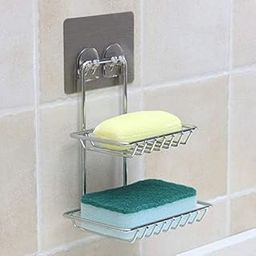 2 Tier Stainless Steel Adhesive Wall Mount Rack | No Drilling Kitchen & Bathroom Organizer Shelf | Rustproof Storage Rack for Spices, Soap, Bottles & Toiletries-picture-19
