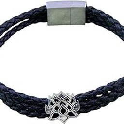 925 Sterling Silver Lotus of Enlightenment Story Bead with Black Triple Layer Faux Leather Magnetic Clasp Bracelet for Men and Women-image-31