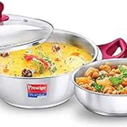 Prestige Stainless Steel Platina Popular Gas Compatible Fry Pan, 24 Cm (2.25 L) + Platina Popular Kadai with Glass Lid, 24 Cm (2.8 L) Kitchen Set Silver-14