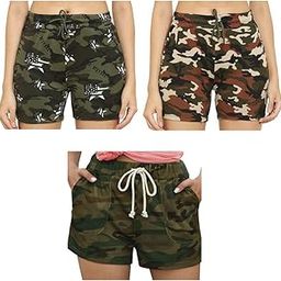 V4U Women's|Girls Camouflage Cargo Cotton Stretch Shorts (Pack of 03)-image-59