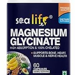 Sea Life Magnesium Glycinate 500 Mg Capsules |60 Veg Capsules | Magnesium Supplement | Improves Muscle & Nerve Function| Anti Stress Supplement | Better Sleep Quality | (Pack of-1)-image-84