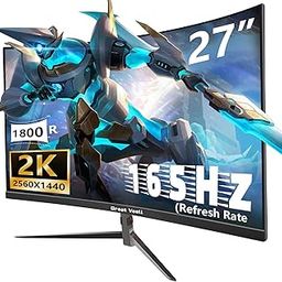 Great voell 27 Inch Curved Gaming Monitor 1440P (2560 * 1440), 2K, 165HZ, Anti-Blue Light Eye Protection, VESA-100 * 100 mm Compatible, Tilt, with FreeSync, Support HDR, HDMI+DP, 16:9-image-78