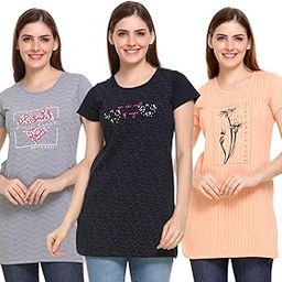 Women’S Cotton Long T-Shirts for Summer - Loose Fit Combo Pack of 3, Ideal As Long T-Shirts for Women, Night Wear T-Shirts, and Soft Relaxed Fit Nightwear-image-58