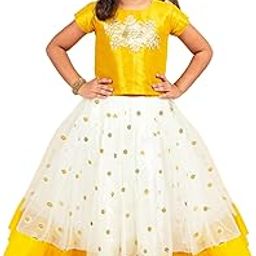 Girls Lehnga Choli Ruffle Pattern Dress Half Sleeves Readymade Hand Sequins Embroidery Ethnic Traditional Full Length South Indian Girl Lehnga Choli-image-49