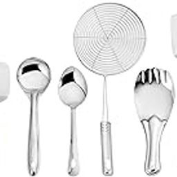 Parage Stainless Steel 10 Pieces Cooking Spoons Set, Contains Ladle, Turner, Strainer, Rice Spoon, Oval Spoon, Serving Spoon, Kitchen Cooking Essential Set for Home, 10 Pcs-picture-29