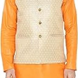 Men's Banarasi Rayon Cotton Casual and Festive Nehru Jacket Vest Waistcoat : Beige-picture-35