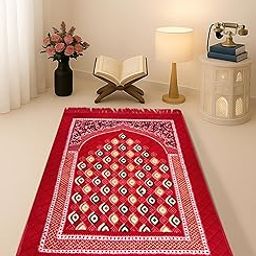 Setia Living Velvet Premium Musallah Janamaz Sajjadah Mat 2x4 Feet, Islamic Prayer Mat for Muslims, Soft Meditation/Asan/Multipurpose Rug Namaz Sajdgah Mat for Men & Women, 27x44 Inches (Red)-image-21