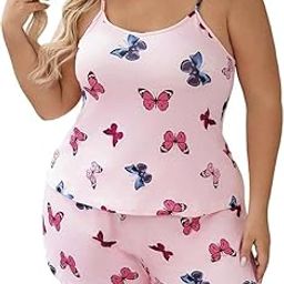Plus Size Lycra Butterfly Print Nightwear Set for Women – 2 Piece Cami Top & Shorts Sleepwear Set – Soft & Lightweight Loungewear-image-95