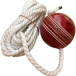 QODEL Cricket Practice Training Ball with Hanging Rope, Leather, Red-image-78