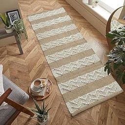 Slazie Handwoven Cotton Area Rug Carpet 2x5 Feet |Boho Modern Minimalist Bed Runner with Knotted Tassel Ends|Pure Cotton Floor Mat for Bedroom, Living Room & Entryway|Beige |CR011-image-91