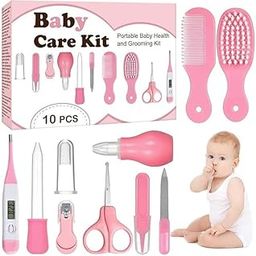 BHAVRUTT Baby Grooming Kit 10 Pcs Infant Healthcare & Care Essentials Set for Newborns, Toddlers, Boys & Girls Nail, Hair Brush & Hygiene Tools Pink-image-48