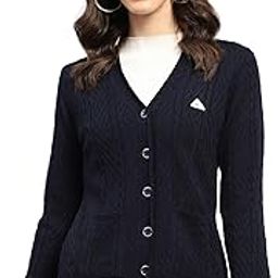 Womens Self Design V Neck Wool Blend Cardigan Orange-image-104