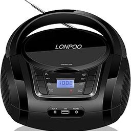 LONPOO Portable CD Reader Boombox Bluetooth Player/FM Radio/USB 2.0/AUX-IN/Headphone Output/Stereo Speaker /5 EQ (Black 3)-16