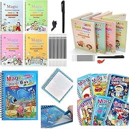 Sank Magic Copybook 4 Book + 10 Refill + 1 Pen + 1 Grip with 2 Magic Water Book with 2 Pen | Quick Dry Painting | Sank Number Tracing, Water Colour Magic Book (Paperback, water magic book, sank magic book)-picture-10