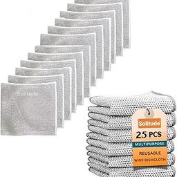 Solitude 25 Pack Non-Scratch Wire Dishcloth, Steel Scrubber for Utensils Cleaning, Multipurpose Wet and Dry Cleaning Dish Wash Cloth Scrubber for Washing Dishes, Sinks, Counters-27