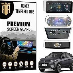 HONEY TEMPERED HUB (4 PACK) Screen Guard For TATA NEXON 2023 FACELIFT - 10.25 INCH INFOTAINMENT (Round Corners) + 7 INCH INSTRUMENT CLUSTER + DIGITAL STEERING + AC CONTROL GUARD / Creative+ Creative Plus S Anti Scratch Car TouchScreen Display Guard | New TataNexon 2024 Accessories [Not Tempered Glass]-19