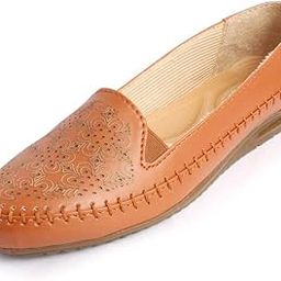 Women's Laser Cut Floral Slip-On Loafers | Stylish and Comfortable | Soft Faux Leather with Elastic Band for Easy Wear Loafers For Girls & Women-image-41