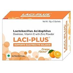 Laci-Plus Electrolyte Balance Powder Sachets | Lactobacillus Acidophilus, Dextrose, Vitamin C, Zinc | Supports Gut Health, Hydration & Immune System | Lemon, Orange Flavour (box of 10) 5 each Flavour-3