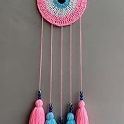 Kavya Craft Present Handcrafted 6inch Small Evil Eye Blue Shade Tasseled Crochet Dream Catcher Home Decor Craft Material Handmade Item (Color Style B)-image-23