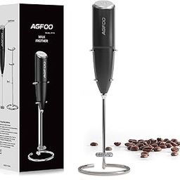 Milk Frother Handheld for Coffee with Stand - AGFOO hand frother wand, Electric whisk Drink Mixer Mini Foamer for Cappuccino, Frappe, Matcha, Hot Chocolate, Silver/Black-image-93