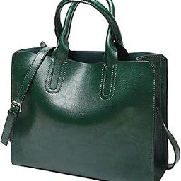 SECRET DESIRE SDR Elegant Womens Leather Handbag Big Capacity Zipper Closure Top Handle Tote Green-image-5