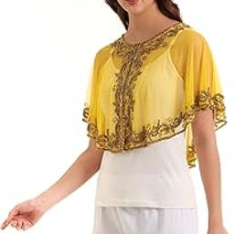 Women's Net Hand Bead Embroidery Designer Short Cape Shurgs C-16-image-81