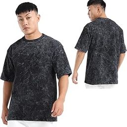 Mens 240 GSM Heavy Cotton Acid Wash Oversize T-Shirt Half Sleeve Round Neck Drop Shoulder Oversize Fit-image-14