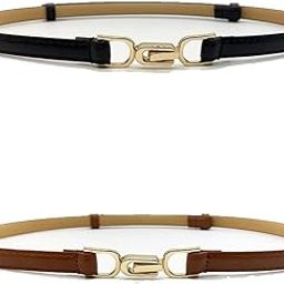 Stylish Women's Formal Thin Belts Set - 2 Pack (Black & Tan) | Premium Faux Leather Dress Belts for Ladies | Adjustable Waist Belt for Dresses, Office Wear & Jeans-image-30