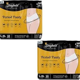STAYBOLD Overnight Period Panties (Large/Extra Large - 10 Panties) for Heavy Flow Period Protection | with 360 Degree Anti-Leakage Design & Airy-Soft Fabric | Pack of 2 White-image-70