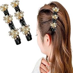 LYKAA Stylish Pearl and Rhinestone Medium Size Hair Clips, Butterfly Braid Duckbill Clips Styling Hairpins Barrettes/Accessories Crystal Stone & Pearl Double Layers | (Pack of 2)-image-70