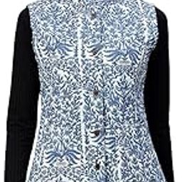 Women's Floral Printed Reversible Quilted Jacket Coat Blazer Jacket Sleeve Less Waistcoat-29