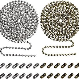 Beaded Pull Chain Extension with Connector for Ceiling Fan or Light (Pack of 2) 10 Feet Beaded Roller Chain with 12 Matching Connectors Each (3.2mm Diameter, Silver & Bronze)-79