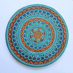 Anupma Creations - Dot Art/Mandala Art - Handmade designer Wall Mural - 13" diameter - Blue Orange - Resin Coated - MDF Base - Hanging option available-image-17