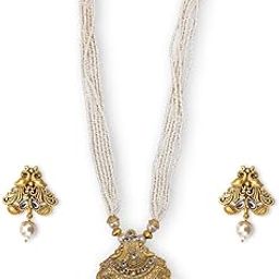 Gold-Plated Peacock Multistrand Pearl Necklace Set With Earrings | Traditional Design with Kundan & Stones | Temple Jewellery Set for Women and Girls-image-37