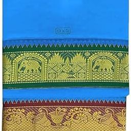 Mens Panchakacham 9X5 Unbleached Cotton Colour Dhoti + Towel set (Sky Blue)-image-28