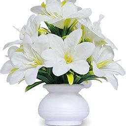 Flora Planet Artificial Plants for Home Decor | Set of 2 Artificial Flowers for Decoration | Decorative Items for Home | Home Decor Items for Living Room | Mini Size Flowers Pot 12 cm Height (1White)-picture-13