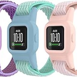 ESeekGo Elastic Bands Compatible with Garmin Vivofit Jr 3 Bands for Kids, Colorful Nylon Stretchy Solo Loop Straps with Protective Case Adjustable Replacement Bands Accessories for Girls Boys-image-45