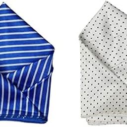 Men’s Pocket Square Combo – Royal Blue Striped & White with Black Polka Dot Satin Handkerchief Set-image-95