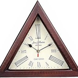 Wooden Analog Triangle Designer 12 Iinch Wall Clock Antique Look Style Deep Glass Roman Number for Home, Hall, Office, Farmhouse Decoration Gift (Brown)-picture-31